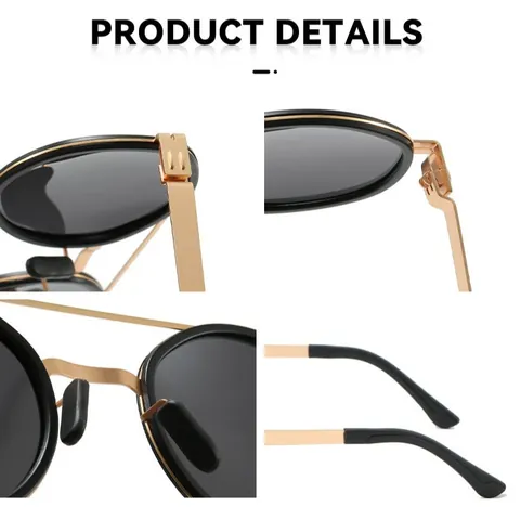 Heren Gepolariseerde Rond Frame Zonnebril Retro Dubbele Brug UV400 Bescherming Metalen Frame Zonnebril Voor Buiten Rijden Mode Brillen