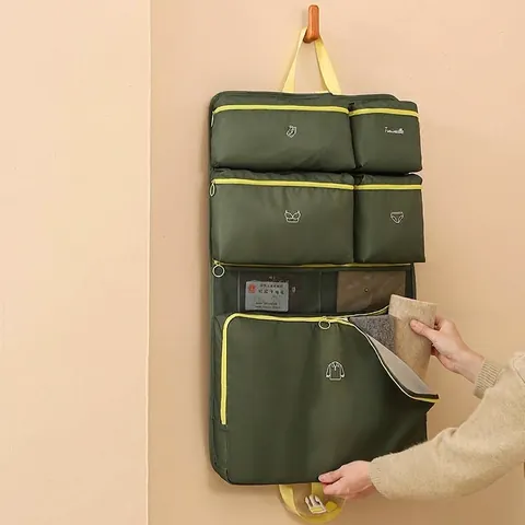 Portable Foldable Hanging Travel Clothes Storage Bag Underwear Socks Organizer Waterproof Twill Fabric Partition Storage Bag