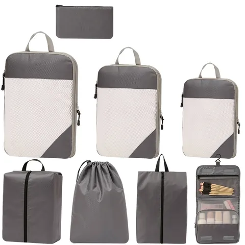Waterproof Polyester Diamond Lattice Travel Toiletry Bag Large Capacity Hanging Wash Organizer Compression Storage Pouch For Unisex Adults