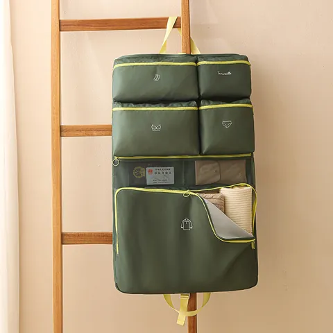 Portable Foldable Hanging Travel Clothes Storage Bag Underwear Socks Organizer Waterproof Twill Fabric Partition Storage Bag