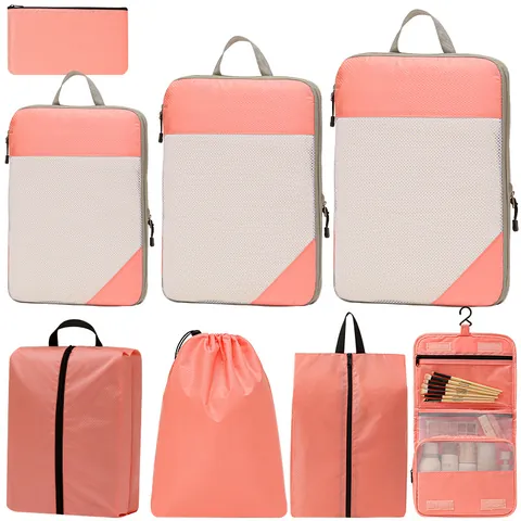 Waterproof Polyester Diamond Lattice Travel Toiletry Bag Large Capacity Hanging Wash Organizer Compression Storage Pouch For Unisex Adults