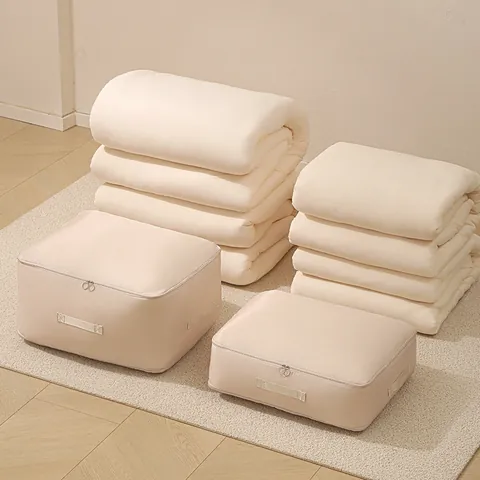 Large Capacity Twill Fabric Quilt Storage Bag Compressed Space Saving Foldable Organizer For Clothes Down Jacket With Handle Square Packing Bag