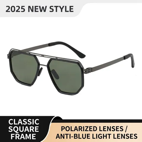 Gafas de Sol Polarizadas para Hombre Mujer Marco Grande de Metal Geométricas Cuadradas Protección UV400 Moda Conducción al Aire Libre