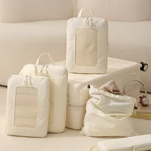 Travel Compression Bag Set Taslon Fabric Mesh Packing Cubes Lightweight Water Repellent Luggage Organizer For Suitcase Clothes
