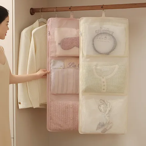 Portable Hanging Travel Clothes Storage Bag Foldable Twill Multi-tier Luggage Organizer For Suitcase Wardrobe Closet Divider