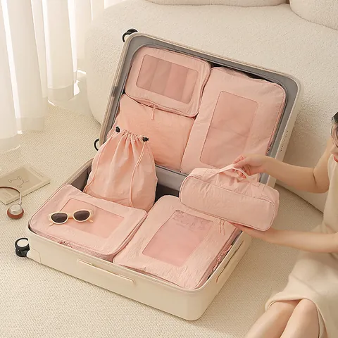 7PCS Travel Storage Bag Set Taslan Polyester Packing Cubes For Suitcase Clothes Underwear Toiletries Luggage Organizer Set