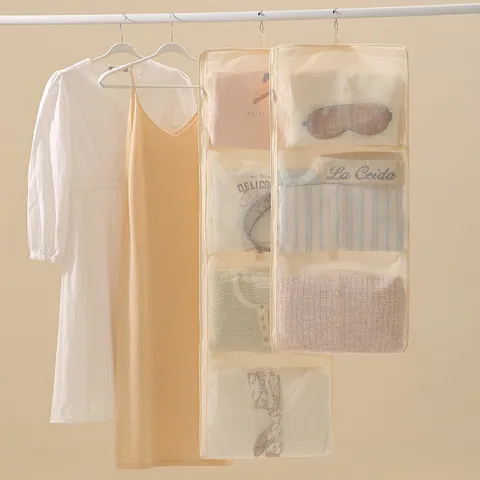 Portable Hanging Travel Clothes Storage Bag Foldable Twill Multi-tier Luggage Organizer For Suitcase Wardrobe Closet Divider