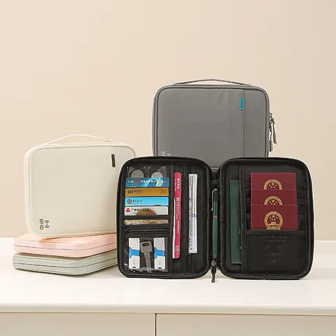 Multi-functional RFID Blocking Passport Holder Travel Document Organizer Bag For Cards Cash Tickets Taslan Storage Pouch Unisex