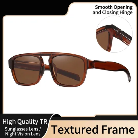 Business Double Bridge Polarized Sunglasses For Men TR90 TAC Fashion Square Frame Outdoor Sun Glasses UV400 Protection Eyewear