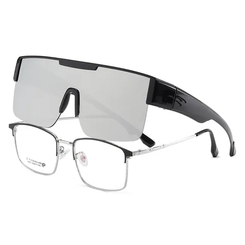 Fashion Men TR90 Polarized Sunglasses Over Glasses Square One Piece Lens Fit Over Prescription Eyewear Driving Sun Protection