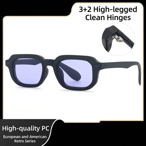 Gafas de Sol Unisex Retro Montura Cuadrada Protección UV400 Lente de PC Moda de Diseñador Con Decoración de Clavos de Arroz