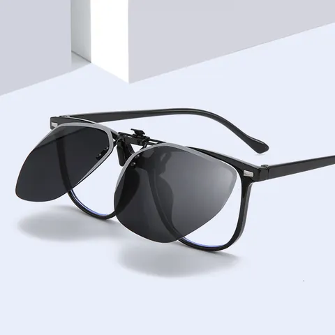Unisex Polygon Rimless Polarized Flip-Up Clip-On Sunglasses For Driving Fishing Outdoor Sports UV400 Fashion Sun Lens Clip