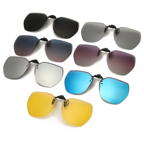 Unisex Polygon Rimless Polarized Flip-Up Clip-On Sunglasses For Driving Fishing Outdoor Sports UV400 Fashion Sun Lens Clip