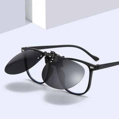 Polarized Clip On Sunglasses For Men Women Flip Up Driving Glasses TAC Lens UV400 Anti Glare Night Vision Photochromic Toad Square Frame Accessories