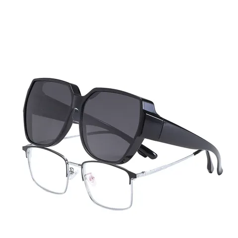 Occhiali da Sole Polarizzati Fit-over per Miopia Uomo Donna Montatura Quadrata Grande TR90 Protezione UV400 Guida Sport all'Aperto