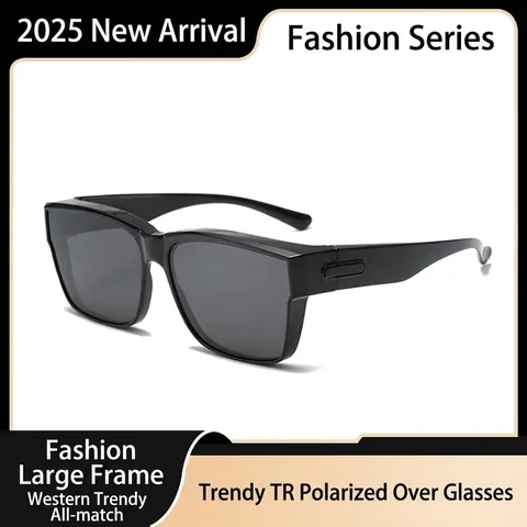 Occhiali da Sole Polarizzati Fit-over per Occhiali da Vista Uomo Donna TR90 TAC Guida UV400 Montatura Quadrata Oversize