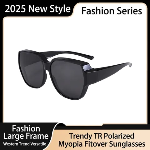 Occhiali da Sole Polarizzati Fit-over per Miopia Uomo Donna Montatura Quadrata Grande TR90 Protezione UV400 Guida Sport all'Aperto