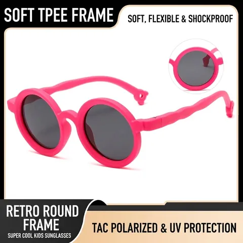 New Round Polarized Children's Sunglasses UV400 Protection Soft TPEE Silicone Frame Kids Cool Fashion Eyewear For Boys Girls