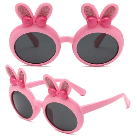 Cute Rabbit Ears Bow Kids Sunglasses TPEE Soft Silicone Frame TAC Polarized UV Protection Children Outdoor Sun Glasses