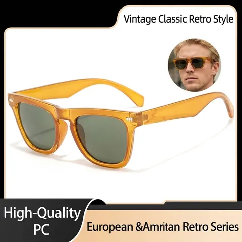 Gafas de Sol Retro Europeo Americano para Hombre Mujer Estilo Ins Simple UV400 Montura Cuadrada Moda Tachuelas de Arroz Diseñador