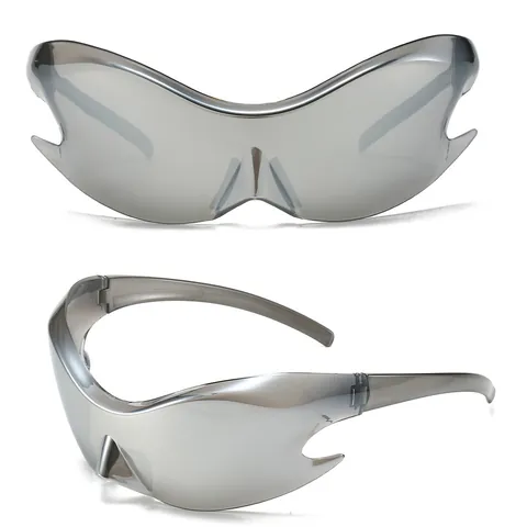 Futuristic Y2K Frameless Oversized Sunglasses For Women Men Sci-Fi Cyberpunk Mirror Lens Sun Glasses Fashion Eye Wear Wrap Around Shield Shades
