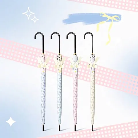 Long Handle Automatic Umbrella Mori Style Forest Fresh Sun Rain Umbrella UV Protection Windproof Ribbon Decor For Men Women