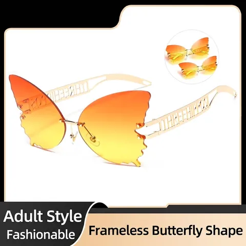 Gafas de Sol de Mariposa sin Montura para Mujer Irregulares Extragrandes Patillas de Metal Huecas Lentes Degradadas UV400 Moda