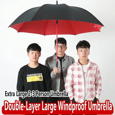 Large Windproof Double Layer Golf Umbrella Long Handle Straight Umbrella Waterproof Sunshade For Men Women Outdoor Business Sports