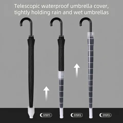 Windproof 16 Ribs Automatic Long Handle Straight Umbrella With Telescopic Waterproof Case Large Sun Protection Pongee Umbrella