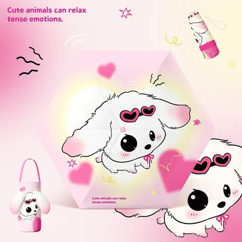 Mini Capsule Five-Fold Sun Umbrella UV Protection Black Glue Coating Portable Folding Rain Parasol Cartoon Pet Design For Women
