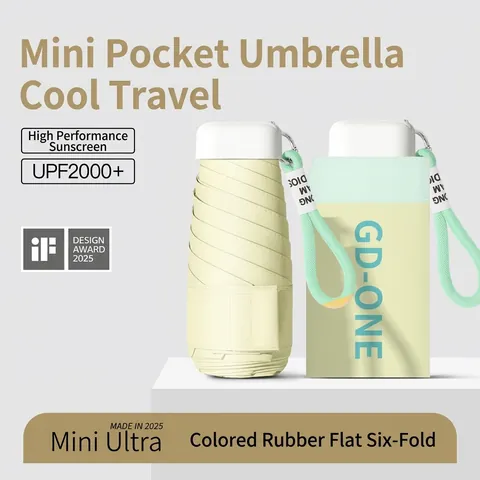 Portable Mini Sun Umbrella For Women High UV Protection UPF 50 Flat Six Folding Pocket Parasol Light Travel Sunshade Rain Umbrella