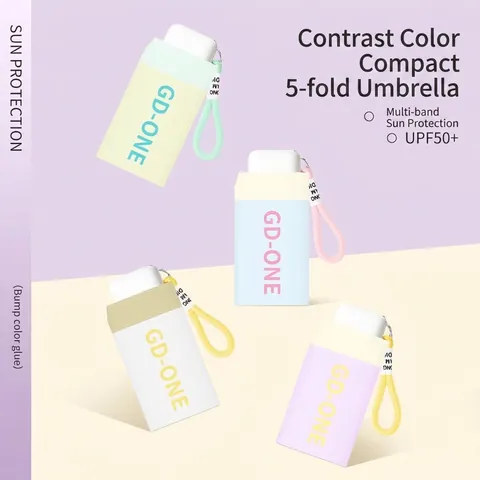 Portable Mini Sun Umbrella For Women High UV Protection UPF 50 Flat Six Folding Pocket Parasol Light Travel Sunshade Rain Umbrella