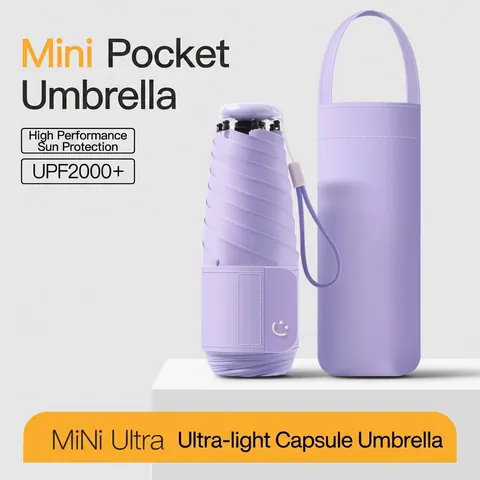 Five Fold Mini Portable Pocket Sun Rain Umbrella For Men Women UV Protection High Density Pongee Black Glue Coating Lightweight Umbrella
