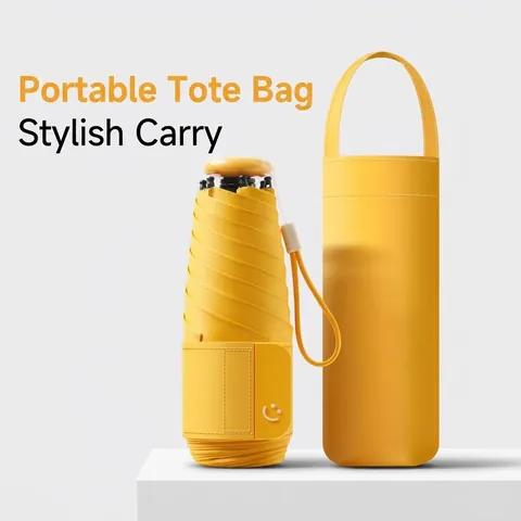 Portable 5-Fold Pocket Sun Umbrella For Women Anti-UV Black Glue Coating Mini Travel Sunshade And Rain Umbrella Solid Color Smile Pattern