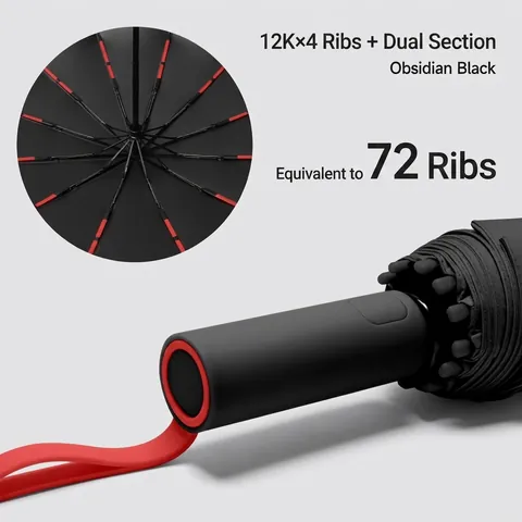 Large Automatic Folding Sun Rain Umbrella 72 Ribs Windproof UV Protection UPF50 Black Glue Coating Travel Parasol For Men Women