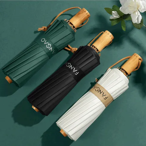 16 Ribs Folding Sun And Rain Umbrella Pongee Cloth Wood Handle UV Protection Manual Windproof Minimalist Adult Umbrella
