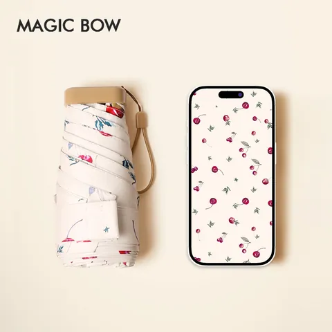 Mini Flat Pocket Sun Umbrella For Women UV Protection UPF High Sunscreen Folding Portable Floral Print Rain Umbrella