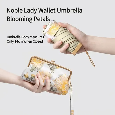 Mini 6-Fold Flat Pocket Sun Umbrella Portable UV Protection Lightweight Floral Sun And Rain Parasol For Women
