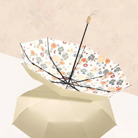 Fresh Floral UV Protection Foldable Umbrella Pongee Fabric Windproof Rainproof Compact Portable Sunshade For Women Outdoor Travel
