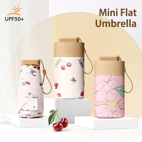 Mini Portable Sun Umbrella UV Protection UPF 50+ Pocket Size Lightweight Aluminum 5-Fold 6-Fold Parasol For Women Daily Outdoor Travel