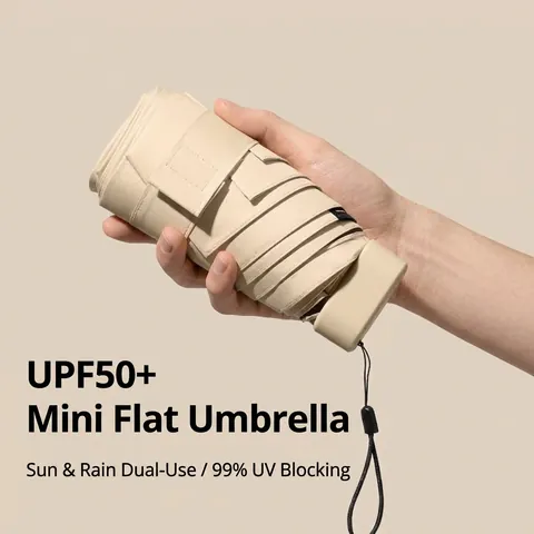 Mini Paraguas Plegable Plano de 6 Pliegues Con Estuche de Almacenamiento UPF50 Plus Protección UV Paraguas de Bolsillo Portátil Pongee Revestimiento Negro Paraguas de Sol y Lluvia Mujer Hombre