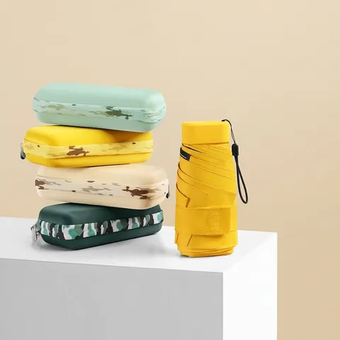 Mini Paraguas Plegable Plano de 6 Pliegues Con Estuche de Almacenamiento UPF50 Plus Protección UV Paraguas de Bolsillo Portátil Pongee Revestimiento Negro Paraguas de Sol y Lluvia Mujer Hombre