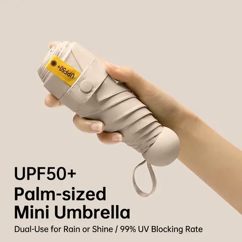 Mini Capsule Sun Umbrella UPF 50 Plus Portable Five Fold Sun Rain Umbrella For Women With Black Glue Coating Sun Protection