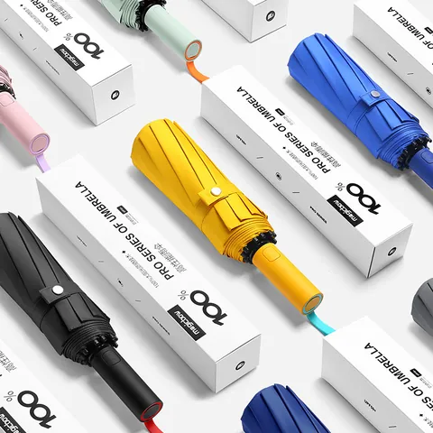Ombrello Automatico a 72 Stecche Grande Ombrello Pieghevole da Sole e Pioggia Antivento Colore a Contrasto Rivestimento Nero Protezione UV Con Scatola Regalo