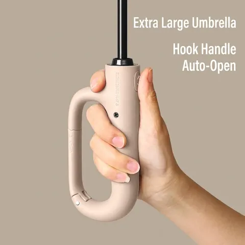 Fully Automatic 20 Ribs Windproof Sun Rain Umbrella Carabiner Hook Handle UPF 50 Plus UV Protection Extra Large Folding Umbrella