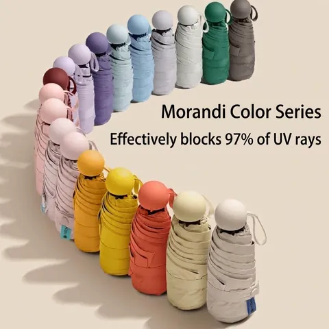 Mini 5-Fold Capsule Sun Umbrella For Women UPF 50 Plus UV Protection Manual Portable Lightweight Pocket Umbrella For Sun And Rain