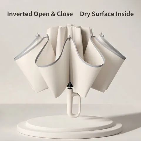 Fully Automatic Reverse Folding Umbrella Ring Handle Reflective Strip Windproof Large Sun Rain Umbrella For Men Women