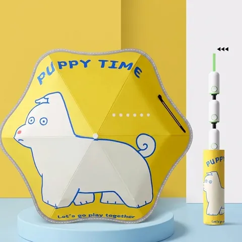 Cartoon Children's Safety Automatic Folding Umbrella Reflective Strip Rounded Corners Pongee Cloth Fiber Ribs Kids Sun Rain Umbrella