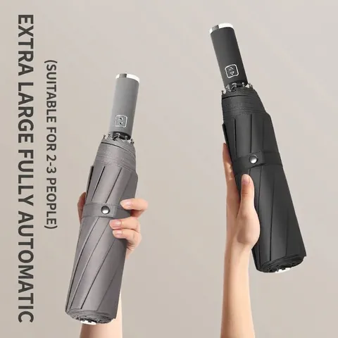Ombrello Pieghevole Completamente Automatico Antivento Grande Protezione Solare Pioggia Rivestimento Nero Uomo Donna