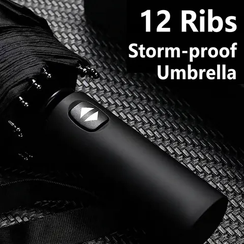 Fully Automatic Folding Umbrella Reinforced Windproof Ribs Sun Rain Dual Use Black Coating UV Protection Business Travel Compact Umbrella For Adults